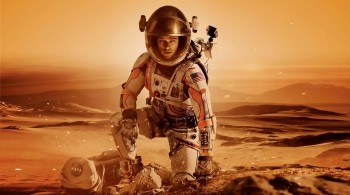 Promotional image for the 2015 sci-fi drama The Martian, featuring Matt Damon as astronaut Mark Watney