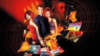 Promotional image for the 1999 James Bond film The World Is Not Enough, featuring Pierce Brosnan, Sophie Marceau, and Denise Richards