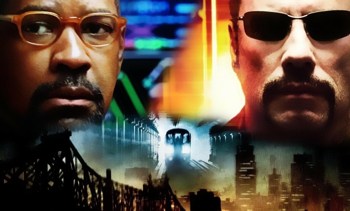 Promotional image for The Taking of Pelham 123 shows Denzel Washington as Walter Garber and John Travolta as Dennis 'Ryder' Ford