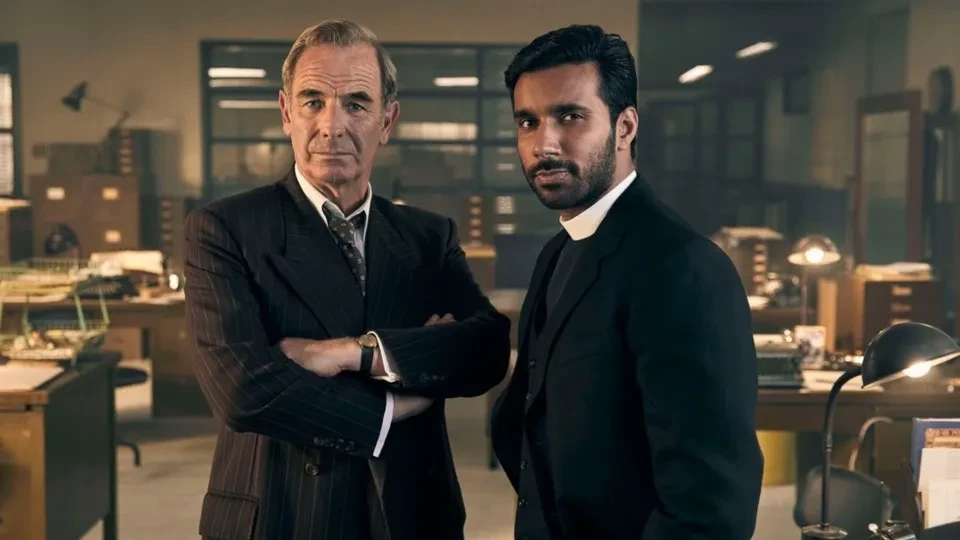 Image shows Robson Green and Rishi Nair in Grantchester season 10