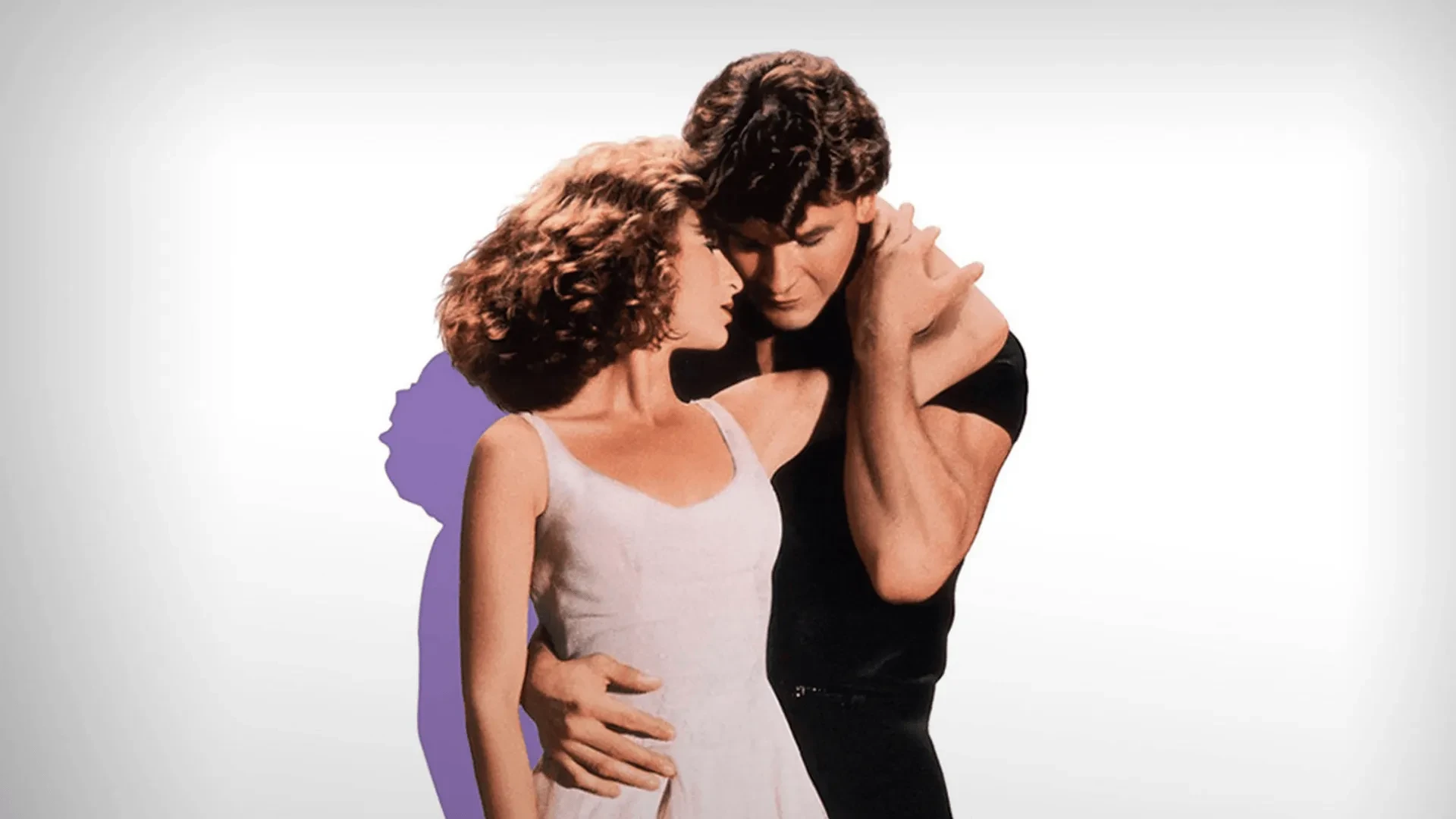 Illustrated poster showing a couple embracing in a classic dance pose against a clean, minimal white backdrop.