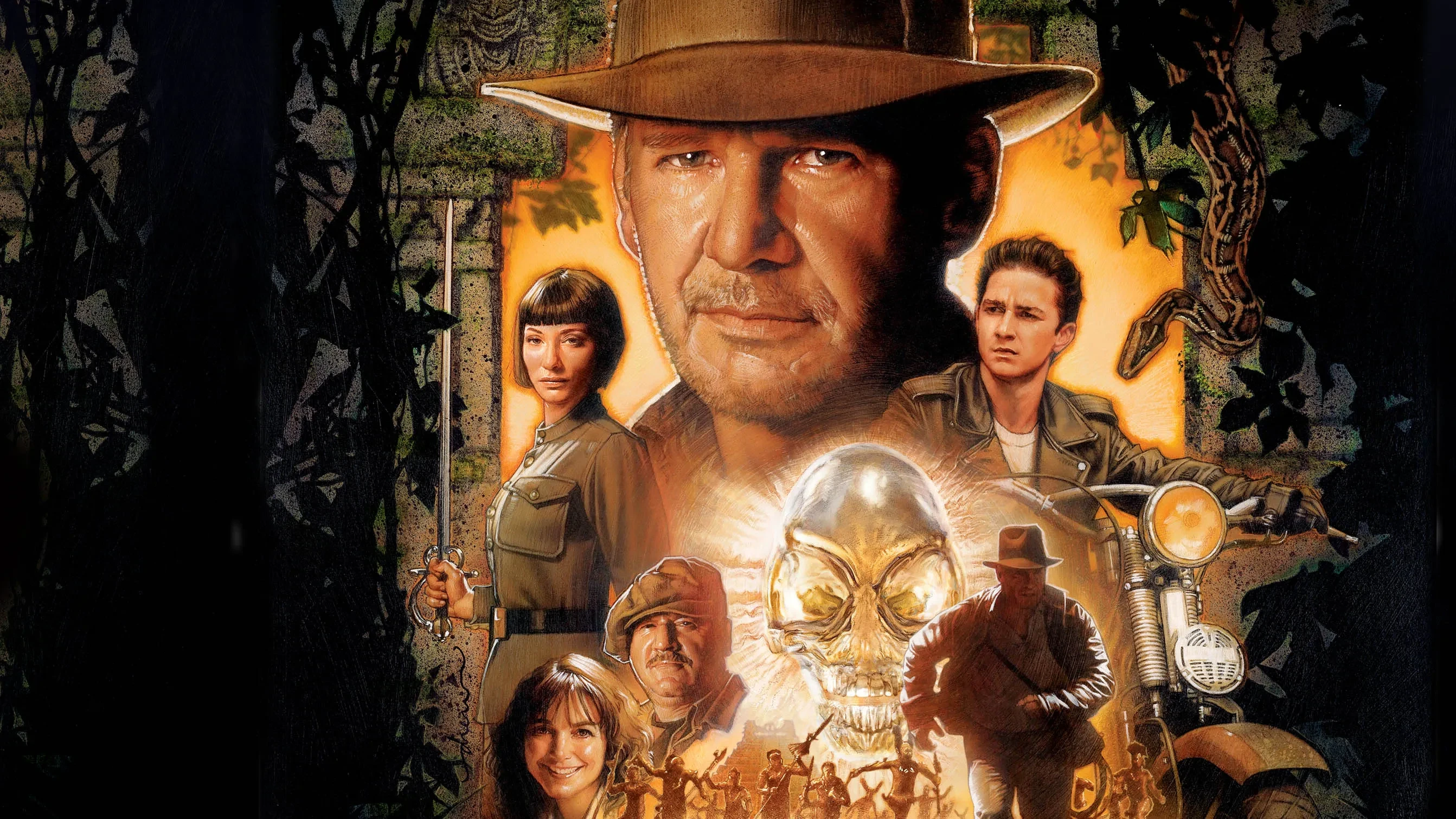 Key art for Indiana Jones and the Kingdom of Crystal Skull shows Harrison Ford, Shia LaBeouf and Cate Blanchett
