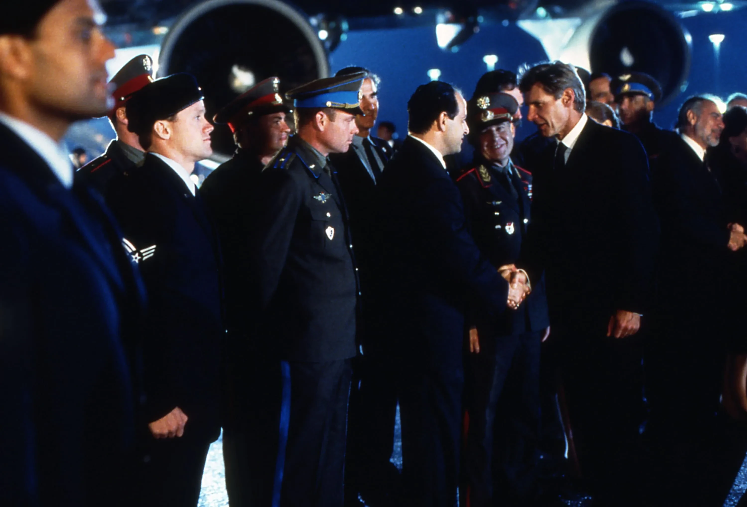  A film still from Air Force One, featuring Harrison Ford as President James Marshall
