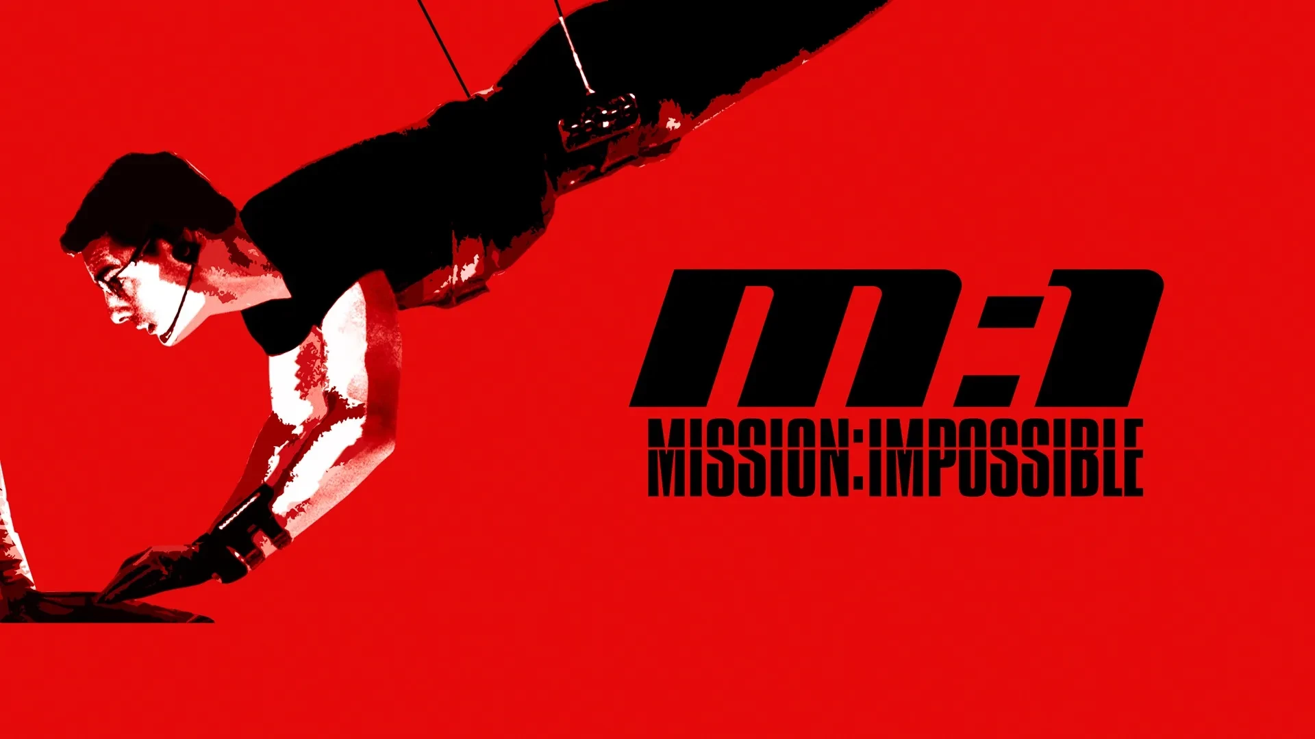 Promotional graphic for Mission: Impossible (1996) showing Tom Cruise as Ethan Hunt